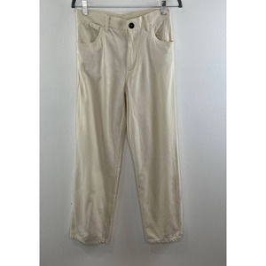 Jil Sander Cotton & Silk Off White Straight Leg Casual Women's Pants EU 36 FLAW
